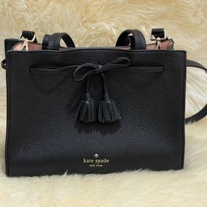 Kate Spade Hayes Suede Tassels Small Satchel Crossbody Black Purse Handbag